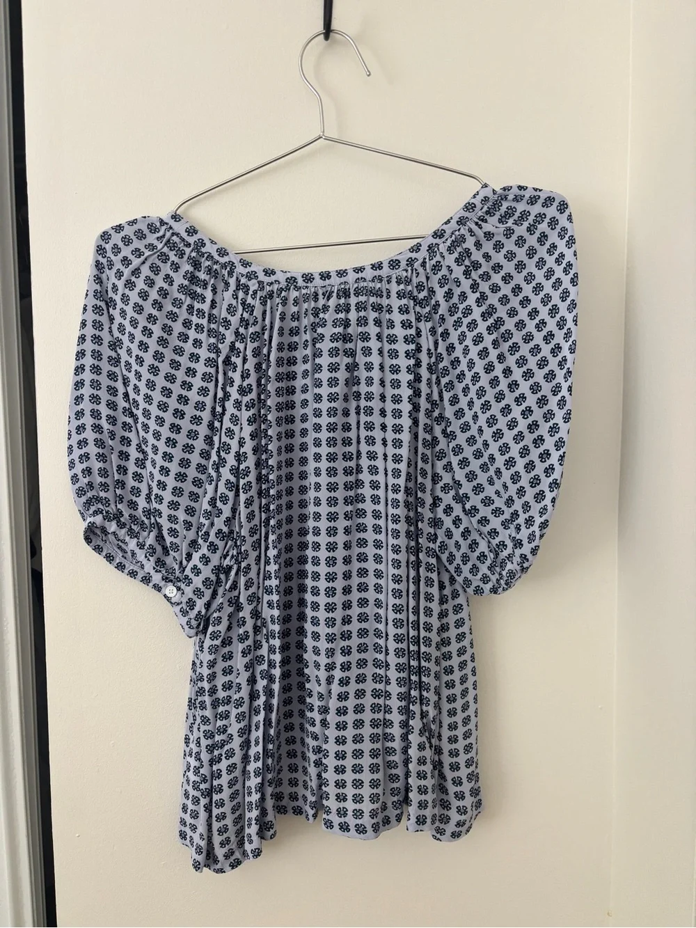 Madewell Blue Floral Button-Front Peasant Blouse